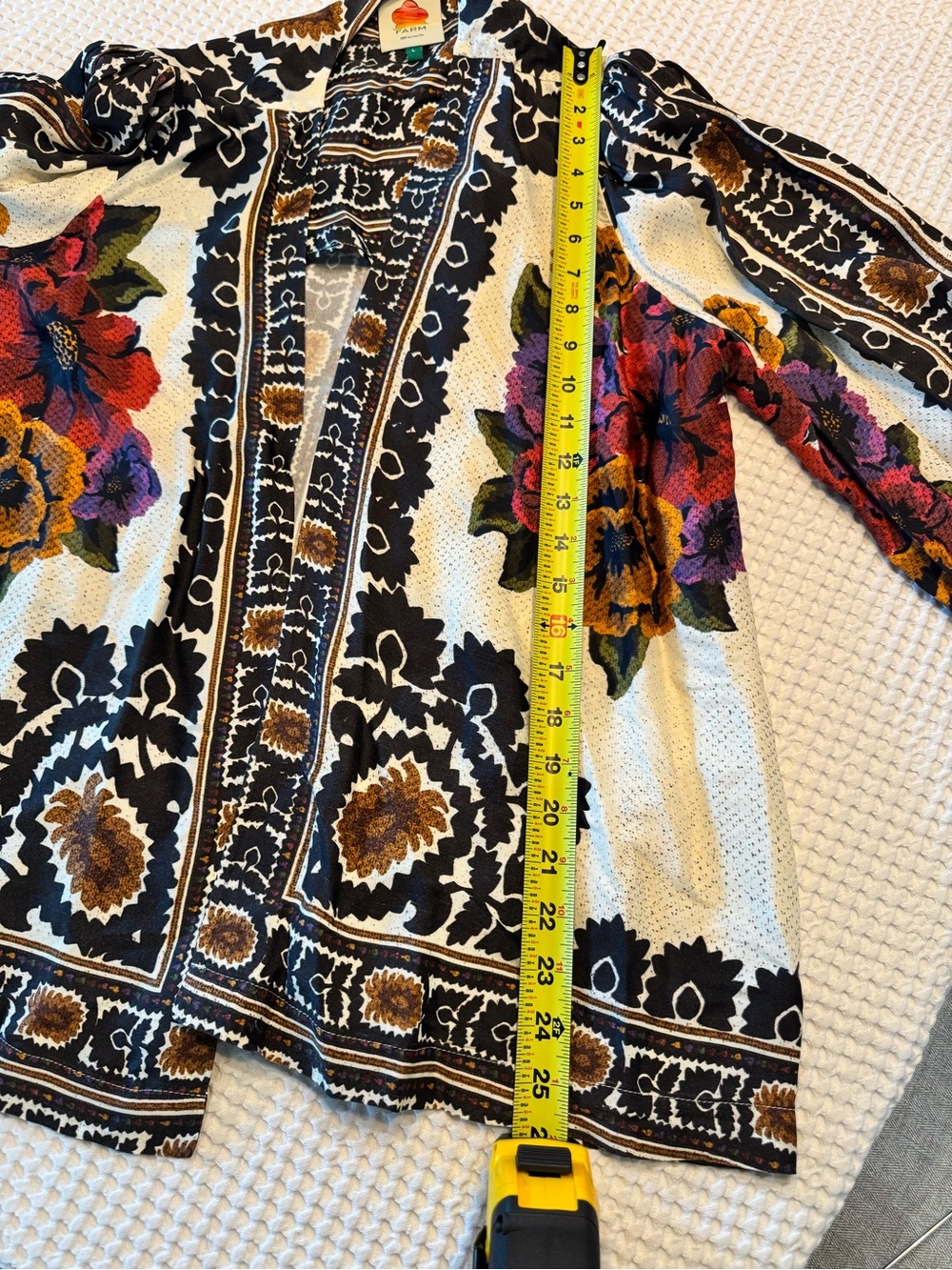 Farm Rio Floral Ivory and Black Multi Open-Front Cardigan - Picture 4 of 9